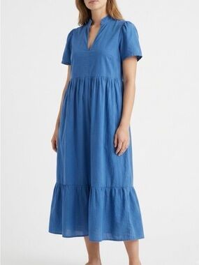 Hampton House Coco Blue Short-Sleeve V-Notch Tiered Midi Dress M